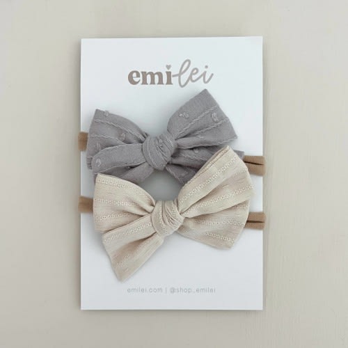 Nylon Stretchy Bow Headband Set - Dusty Blue & Sm White (#7)