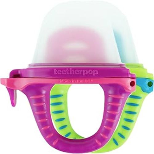 teetherpop - Fillable Silicone Teether for Breastmilk, Water, Purees & More, Baby Popsicle Teethers for Freezing Milk & Cooling Teething Relief (Fuchsia/LimonTeal)