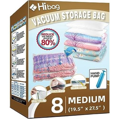 Space Saver Bags, 8 Medium Vacuum Storage Bags for Clothes, Pump Included (8-Medium)