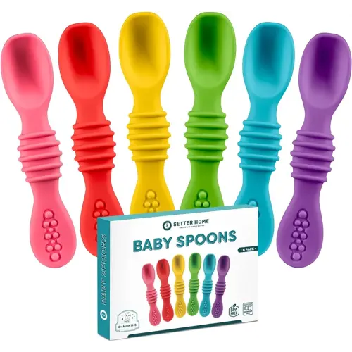 Premium Silicone Baby Spoons set - 6 Pack,Baby spoon self feeding Training Spoons for Infants & Toddler, First Stage Chewable Baby Led Weaning Utensils, BPA Free, baby feeding essentials