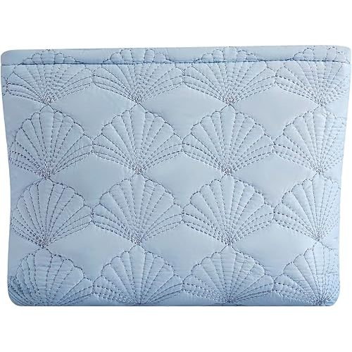 uekeboag White Quilted Cotton Makeup Pouch,Coquette Quilted Toiletry Bag for Women and Girls, Floral Coquette Organizer Bag, Aesthetic Travel Cosmetic Bags(LightBlue Shell)
