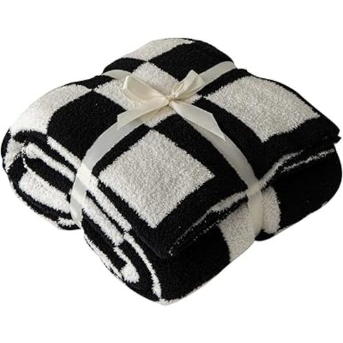 Ultra Soft Cozy Buffalo Checkerboard Grid Fluffy Microfiber Knitted Bed Blanket Super Soft Cozy Lightweight Fleece Checkered Baby Size Bed Blanket for Sofa Couch Bed Travel (Black, Baby£º30 X40)¡