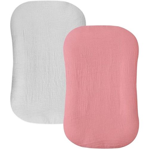 Hooyax Muslin Baby Lounger Cover 2 Pack, 100% Cotton Durable Newborn Lounger Cover, Soft and Breathable Infant Lounger Cover for Boys Girls, Covers Only (Gray, Pink)