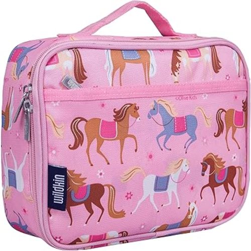 Wildkin Kids Insulated Lunch Box, Keeps Food Hot or Cold, BPA-Free with Mesh Pockets & Easy-Clean Lining – Ideal for School, Travel & Daycare – Horses