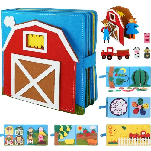 Montessori Busy Book for Toddlers Kids DIY Felt Quiet Book 3D Activities Cloth Story Book Preschool Learning Education Toys for Baby Boys Girls 3 4 5 6 Years Old Farm Theme Autism Sensory Gifts