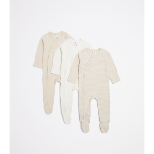 3 Pack Baby Organic Cotton Zip Coverall