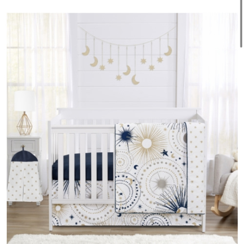 Celestial Navy Blue and Gold Collection 4 Piece Crib Bedding
