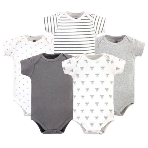 Hudson Baby Cotton Bodysuits 5pk Set, Prints Modern Elephant
