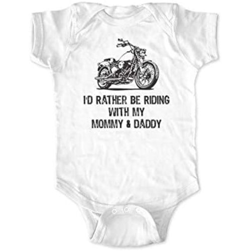 cute & funny I'd Rather Be Riding with My Mommy & Daddy - Biker Motorcycle Baby Bodysuit