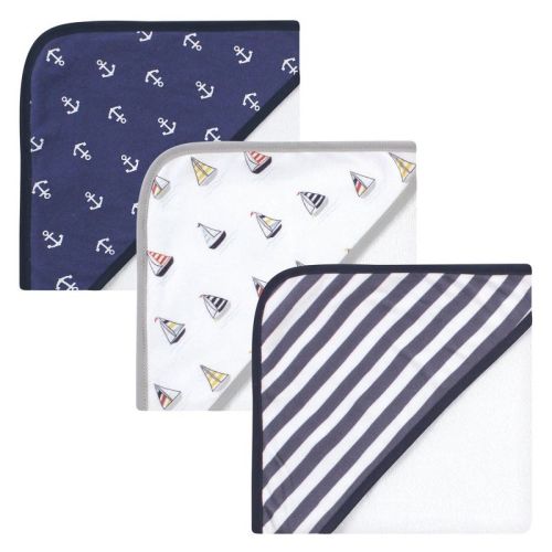 Hudson Baby Infant Boys Cotton Rich Hooded Towels, Captain, One Size