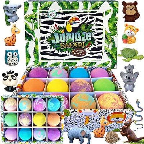 Amazon.com: Bath Bombs for Kids with Surprise Inside, 12 Bubble Bath Fizzies with Jungle Animal Toys. Moisturizing, Gentle & Kids Safe, Rainbow Spa Bath Fizz, Birthday Gifts for Boys, Girls : Toys & Games