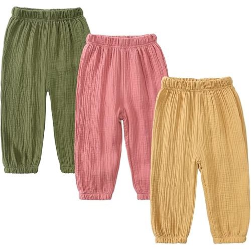 MYGBCPJS Baby Boys Girls Cotton Linen Trousers Kids Casual Ankle Pants Loose Long Bloomers