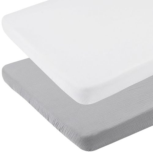 Onacosht Muslin Bassinet Sheets 33" x 19" Compatible with Mika Micky, KoolaBaby (3 in 1), BabyBond, HARPPA and RICUTON Bedside Bassinet, 2 Pack for Baby Boy and Girl, White and Grey