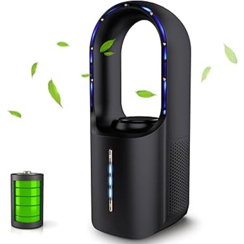 Desk Fan,Portable Fan 11.8 Inch,Bladeless Fan,Small Fan Quiet Table,Rechargeable Battery Operated Fan with 3 Cooling Speeds,Aromatherapy Fan for Bedroom