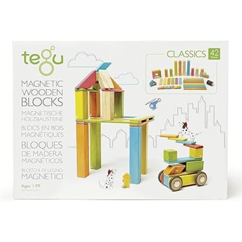 42 Piece Tegu Magnetic Wooden Block Set, Tints, 1-99 years old