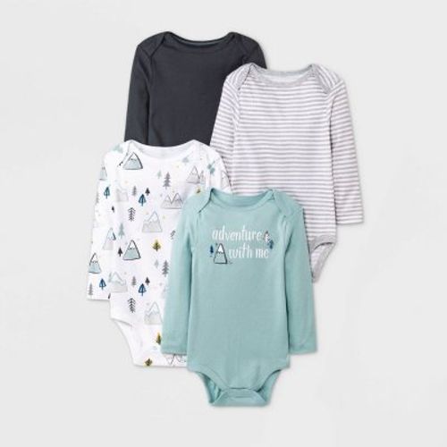 4pk 'adventure Awaits' Long Sleeve Bodysuit - Cloud Island™ Green