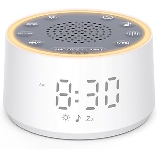 Dreamegg Sound Machine with Nursery Lamp - Sound Machine Baby, Soothing Sounds, Timer, Memory Function, 10 Colour Night Light, White Noise Machine Alarm Clock for Newborn Baby Registry Gift, White