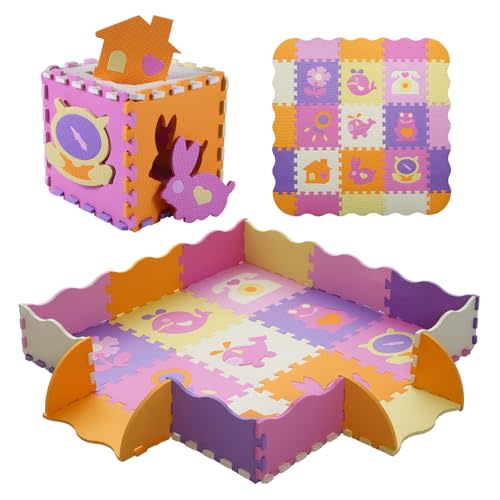 Tamiplay Foam Play Mat for Kids,25Pcs Square Interlocking Puzzle Floor Mat,Baby Play Mat Floor Mat Foam Puzzle Playmat for Toddlers with Fence - 9 Different Animal