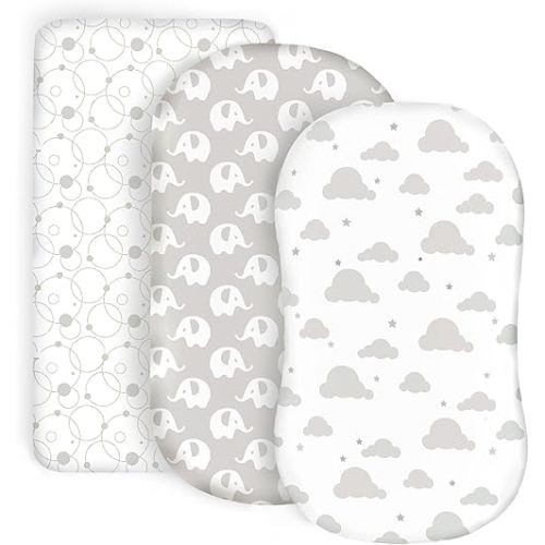 100% Organic Cotton Fitted Bassinet Sheets Fits Halo, Snoo, Graco, Dream on Me, Delta, and All Other Standard Size Bassinets. 3 Pk Adapts to Oval, Hourglass & Rectangle Shaped Bassinet Pads.