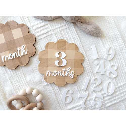 Monthly Milestone Set, Scallop Gingham Baby Photo Prop, Monthly Baby Photos, Baby Girl Vintage Nursery, Newborn Keepsake, Nursery Decor