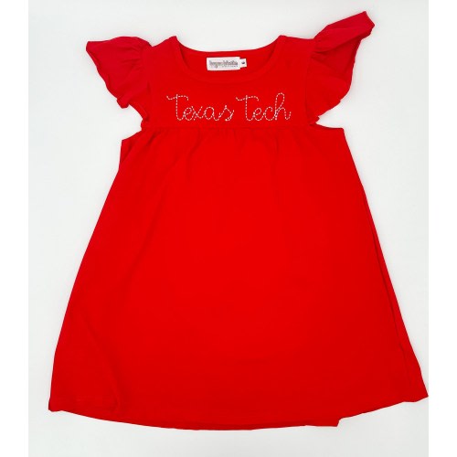 Texas Tech Baby Toddler Outfit | Red Raiders Embroidered Custom Flutter Sleeve Dress for Girls | Wreck Em Tech Gameday Lubbock Red Dress