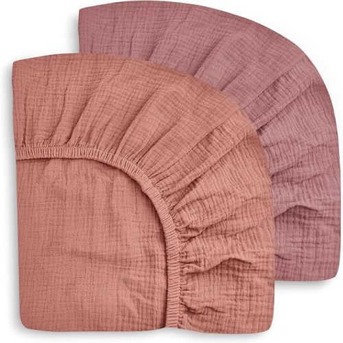 SWEET DOLPHIN 2-Pack Muslin Crib Sheets for Boys & Girls, Ultra Soft Breathable 40S Long-Staple Cotton Fitted Baby Sheets for Standard Crib Mattress 52"x28", Deep Bean Paste- Nursery Essentials