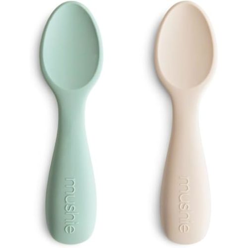 mushie Silicone Toddler Starter Spoons | Cambridge Blue/Shifting Sand
