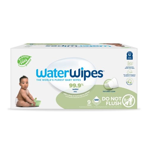WaterWipes Textured Clean 99.9% Water Based Toddler & Baby Wipes Unscented for Sensitive Skin -- 540 Wipes - Vitacost
