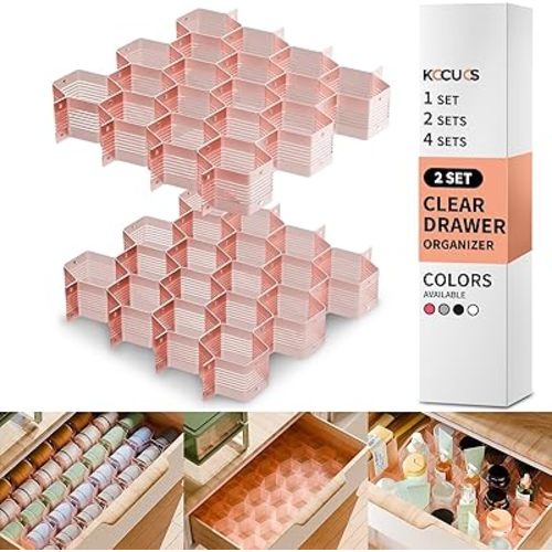 Honeycomb Separator Adjustable Drawer Organizer Divider for Underwear Belt-Scarf Socks Organizer (Pink(2pcs))