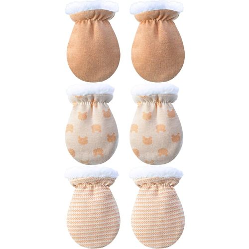 Blulu 3 Pairs Newborn Mittens Gloves Baby Scratch Winter Mittens Warm Infant Cotton Gloves