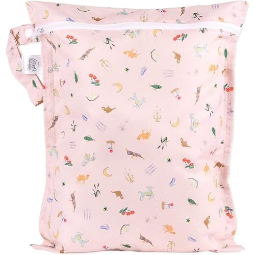 Bumkins Disney Waterproof Wet Bag for Baby, Travel, Swim Suit, Cloth Diapers, Pump Parts, Pool, Gym Clothes, Toiletry, Strap to Stroller, Daycare, Zip Reusable Bag, Packing Pouch, Princess Magic Pink