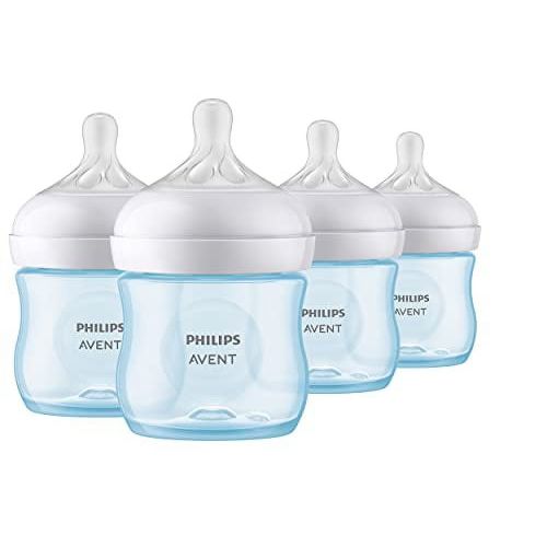 Philips AVENT Natural Baby Bottle with Natural Response Nipple, Blue, 4oz, 4pk, SCY900/24