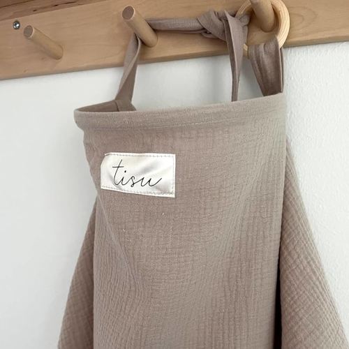 Nursing Cover for Baby Breastfeeding & Pumping | Multi Use Car Seat Stroller Cover | Breathable Soft Organic Muslin Cotton | Breast Feeding Apron & Shawl by TISU (Sand (Neutral))