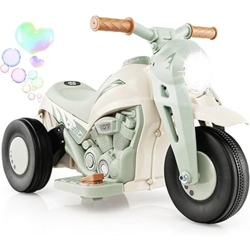 Costzon Kids Motorcycle, 6V Battery Powered Ride on Motorcycle with Bubble Maker, Music, LED Headlight, Forward & Backward, 3 Wheels Electric Motorcycle for Kids, Gift for Boys & Girls (Beige)