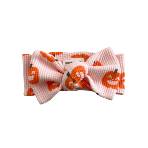 Organic Waffle Knot Bow, Blush Jack-O-Lantern