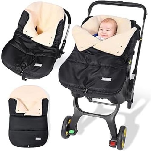 Orzbow Winter Car Seat Covers for Babies, Universal Baby Car Seat Bunting Bag with Adjustable Collar, Waterproof Carseat Cover with Zipper, Warm Berber Fleece, Detachable and Machine Washable, Black