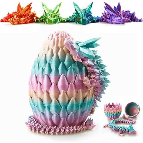 3D Printed Crystal Dragon Egg, 15 Inch Articulated Dragon with Surprise Egg, Fidget Toy for Home Office Executive Decor, Stress Relief Gift for Kids & Adults