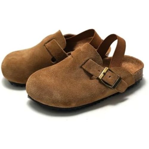 Suede Clogs for Girls Boys Unisex Toddler Slippers Slip-on Kids Shoes Indoor Outdoor Cute Sandals Classic Cork Adjustable Buckle