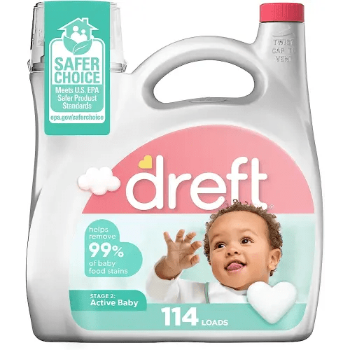 Dreft Stage 2 Active Baby Liquid Laundry Detergent, Helps Remove 99% of Baby Food Stains, Hypoallergenic, 114 loads