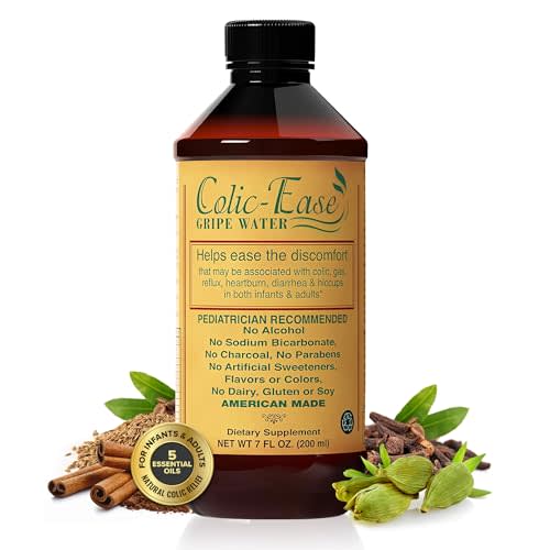 Gripe Water for Babies by Colic-Ease – Natural Colic Relief for Newborns Gas Pain Upset Stomach Hiccups and Fussiness – Herbal Baby Remedy with 5 Essential Oils No Preservatives Made in USA – 7 fl oz