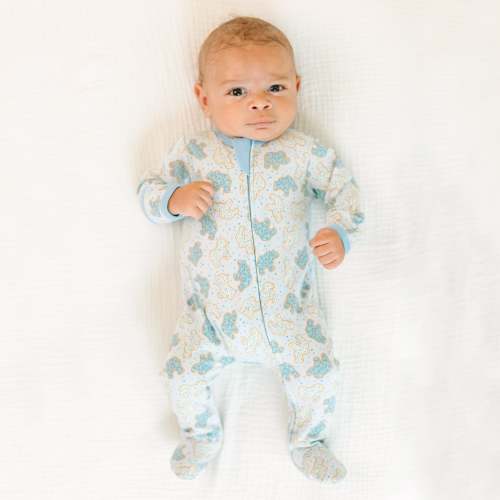 Animal Crackers Zip Footie - Light Blue