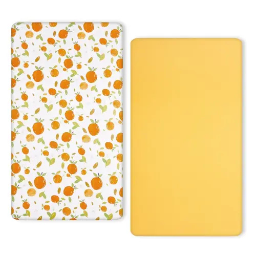 TILLYOU Baby Crib Sheets Boy Girl, 2 Pack Fitted Standard Crib Mattress Sheets, Soft Breathable Baby Bed Sheets for Crib 28x52in(Orange Flavour)