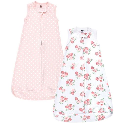 Hudson Baby Infant Girls Interlock Cotton Sleeveless Sleeping Bag, Soft Pink Roses, 0-3 Months