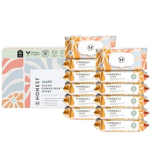 The Honest Company Clean Conscious Multi-Use Wipes | Hypoallergenic + Unscented for Sensitive Skin | Over 99% Water, Compostable, Plant Based, Baby Wipes | Sunburst, 864 Count