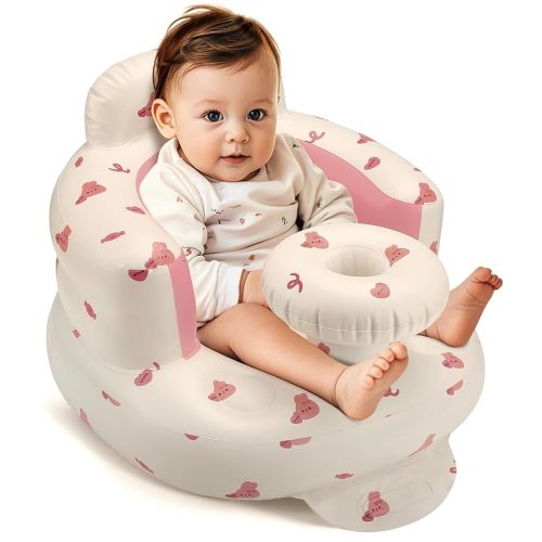Inflatable Baby Seat for 3-36 Months, Back Support, Built-in Air Pump, Learning to Sit, Blow Up Floor Seat with Tray