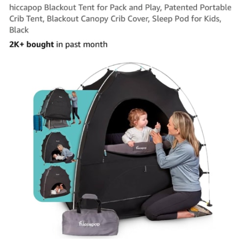 hiccapop Blackout Tent for Pack and Play, Patented Portable Crib Tent, Blackout Canopy Crib Cover, Sleep Pod for Kids, Black