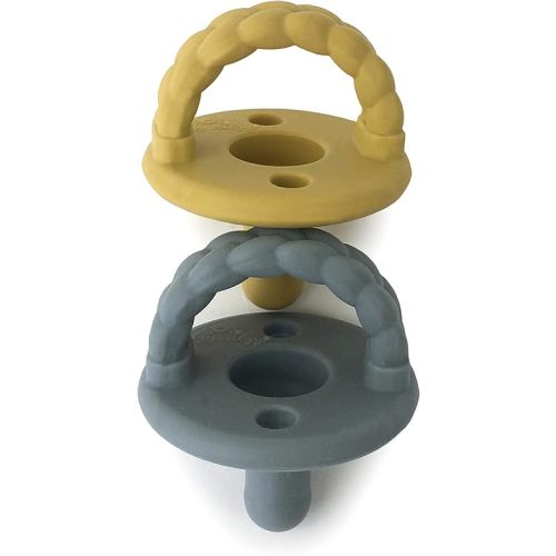 Itzy Ritzy Silicone Pacifiers for Newborn - Sweetie Soother Pacifiers Feature Collapsible Handle & Two Air Holes for Added Safety; for Ages Newborn and Up, Set of 2 in Dark Gray & Yellow