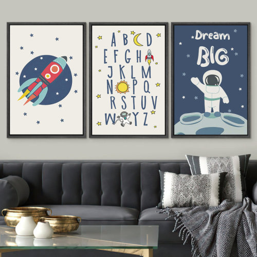 IDEA4WALL Outer Space Rocket Alphabet Nursery Decor, Modern Astronaut Kid's Room Pictures, Giclee Canvas Digital Print Framed Wall Art | Wayfair