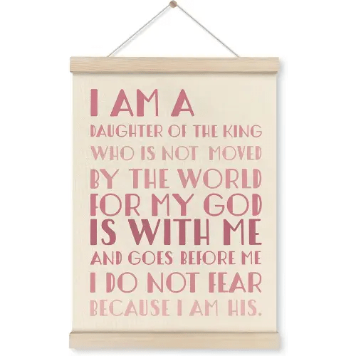 HRQKO I Am a Daughter of King Pink Christian Wall Art Poster Hanger Frame, Pink Bible Verses Wall Decor Posters with Wooden Frames, Scripture Wall Hanging Decor for Nursery Girls Room, 12x16 Inch