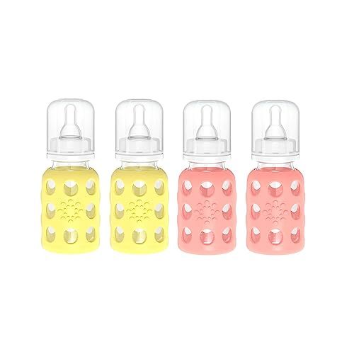 Lifefactory Glass Baby Bottle BPA Free | Protective Silicone Sleeve | 4 oz Pack of 4 | Banana, Cantaloupe